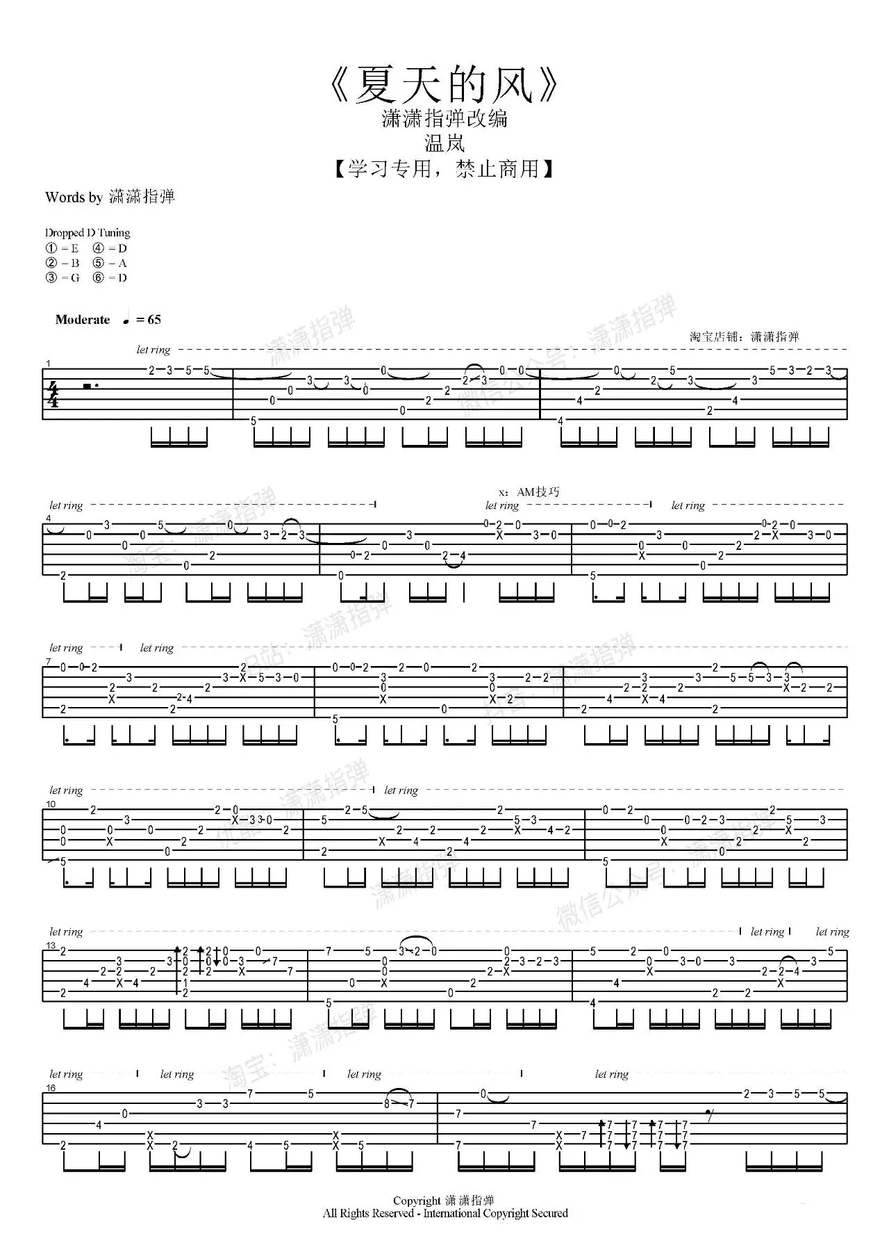 夏天的风指弹吉他谱1-温岚
